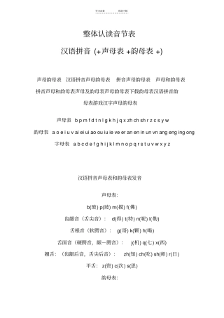 汉语拼音声母表,韵母表,整体认读音节表