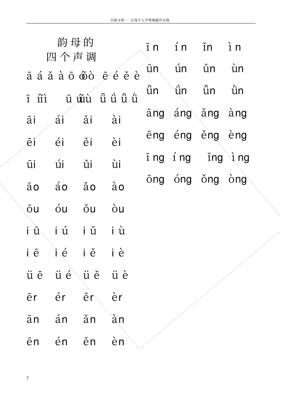 汉语拼音韵母的四个声调_第1页