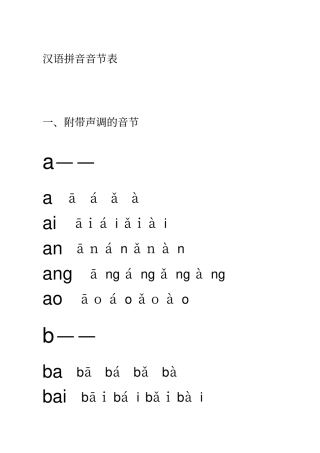 汉语拼音音节表附带声调和不带声调的音节同名20174