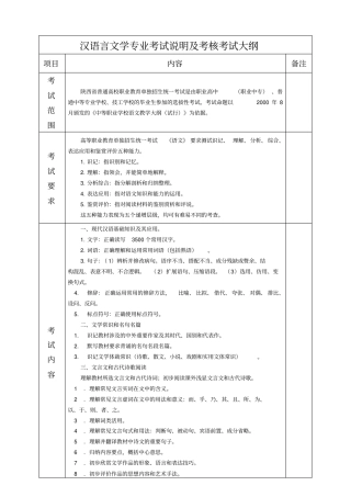 汉语言文学专业考试说明及考核考试大纲