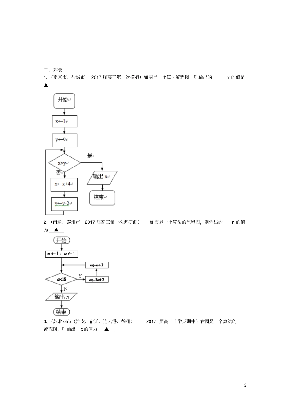 江苏132017届高三数学上学期考试试题分类汇编复数与算法_第2页