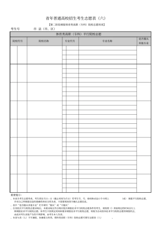 江苏2019年普通高校招生考生志愿表六