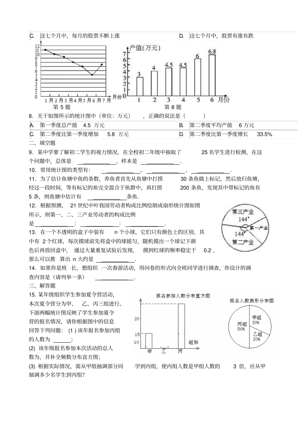 江苏丹阳八年级数学下册7数据的收集、整理、描述小结与思考学案无答案新版苏科版_第2页