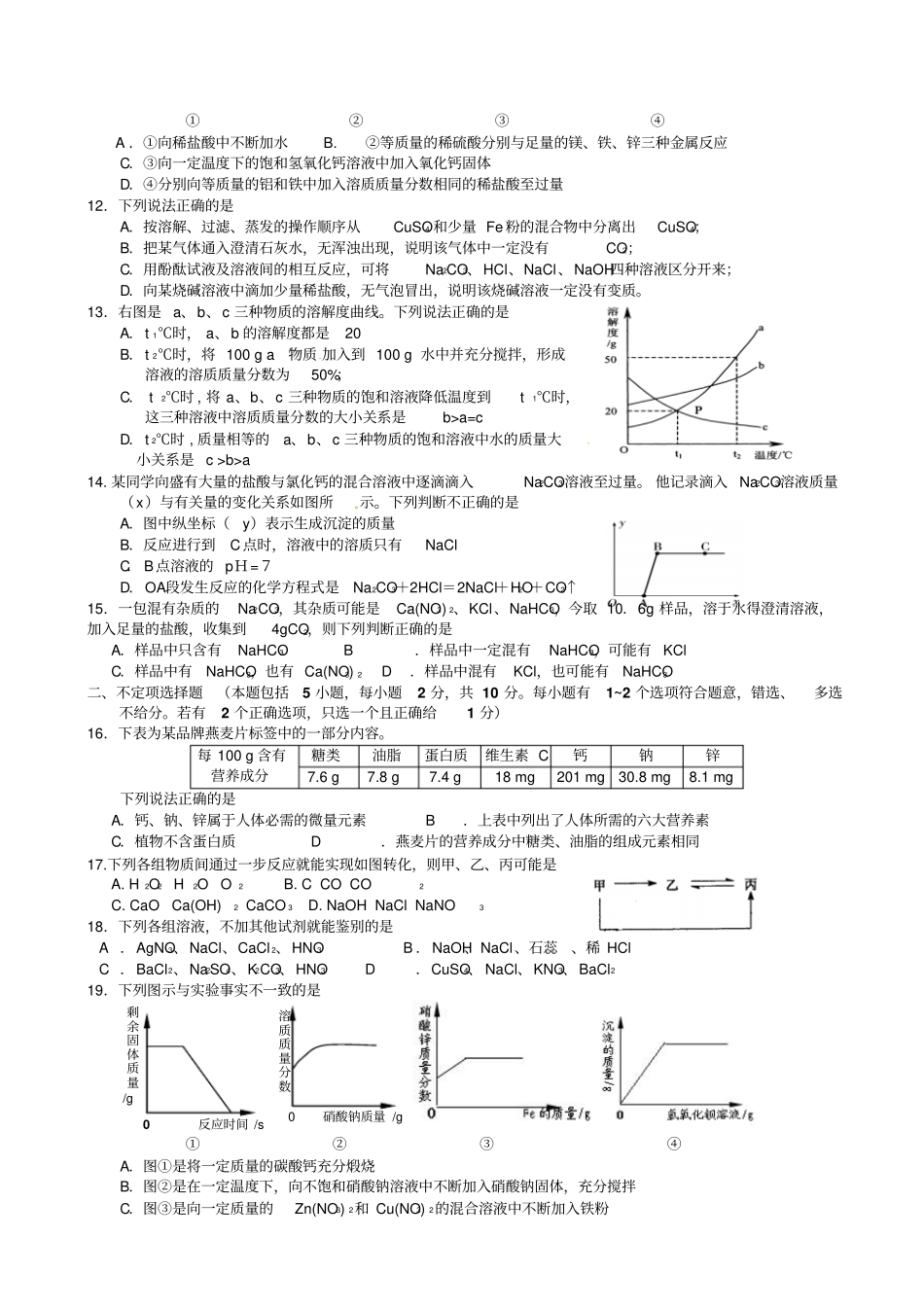 江苏丹阳2014届中考模拟考试化学试题_第2页
