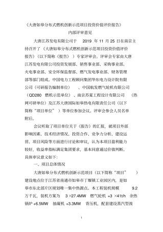 江苏公司项目投资价值评价报告专家评审意见