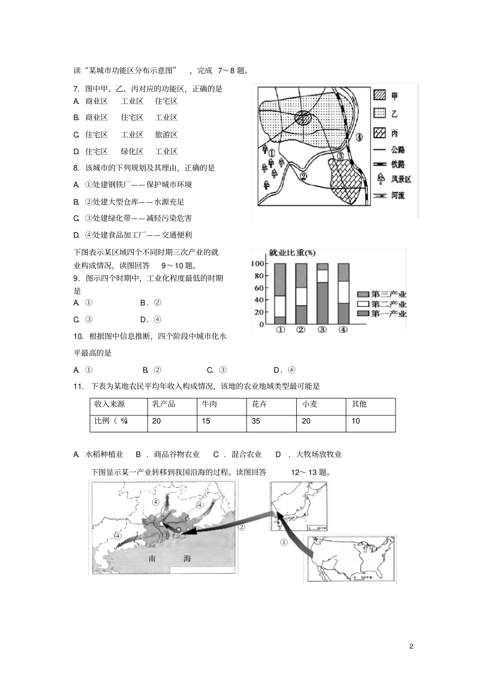 江苏南通中学高一地理下学期期末考试试题_第2页