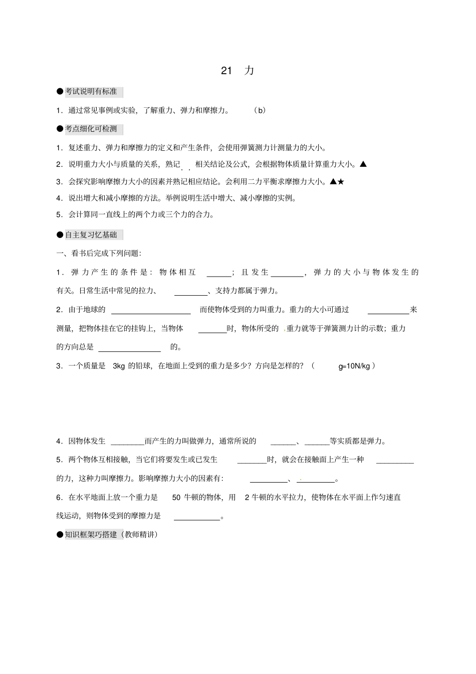 江苏南通通州区中考物理一轮复习21力导学案无答案_第1页