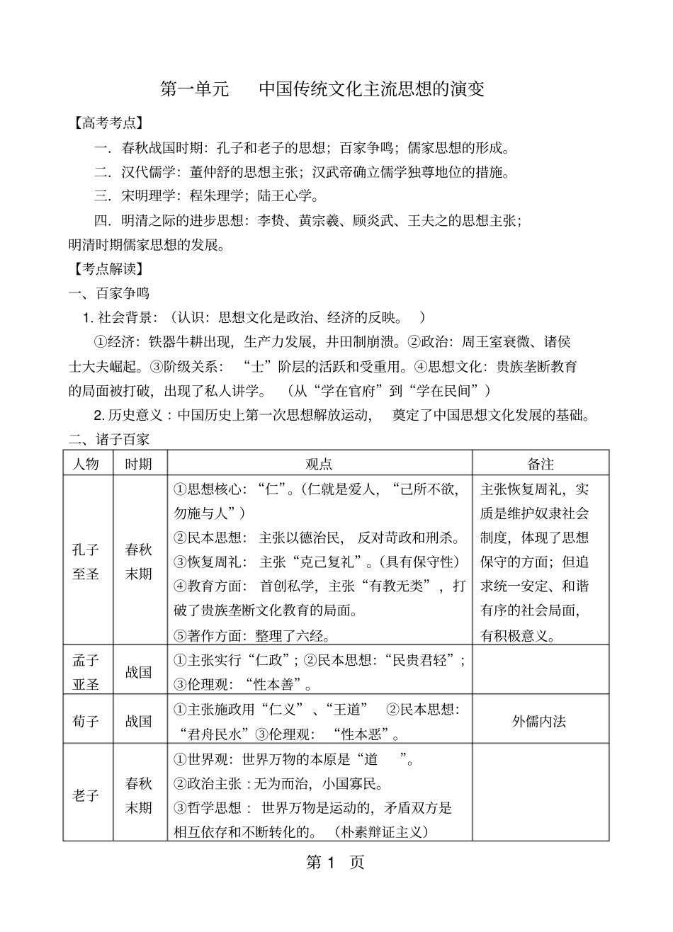 江苏南通高考历史基础知识梳理人教版必修三思想文化考前复习提纲-教育文档_第1页