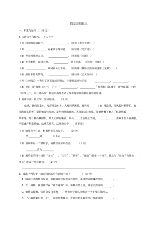 江苏大丰区2017届中考语文专题复习测试题综合训练三