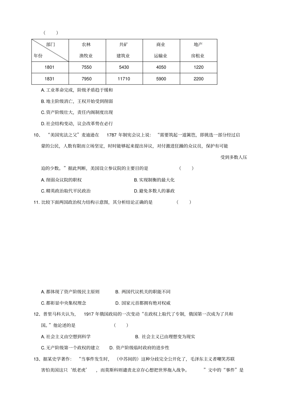 江苏天一中学高三上学期期初调研测试——历史历史_第3页