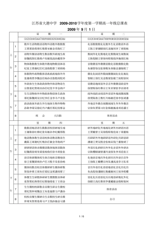 江苏大港中学学度第一学期高一级总课表