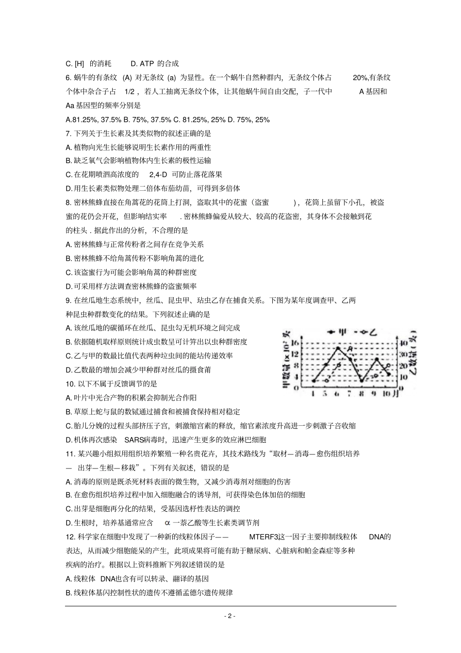 江苏如东高级中学、前黄高级中学、栟茶高级中学、马塘中学四校2017届高三12月联考生物试题汇总_第2页