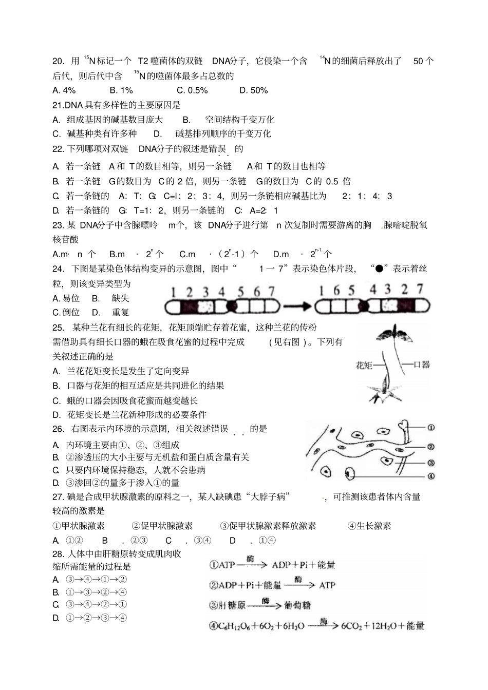 江苏学业水平测试生物模拟卷15附参考答案汇总_第3页