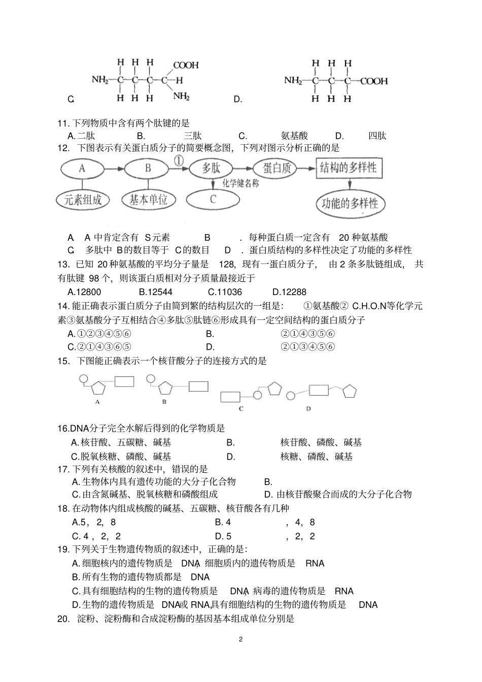 江苏学测复习模拟试卷专题一细胞的组成_第2页