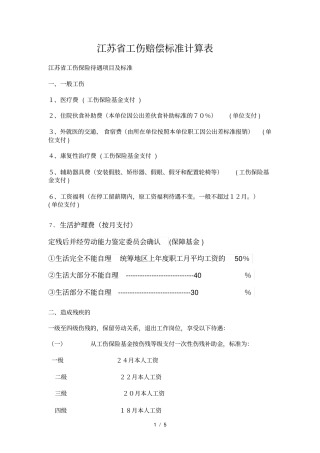 江苏工伤赔偿标准计算表-最新