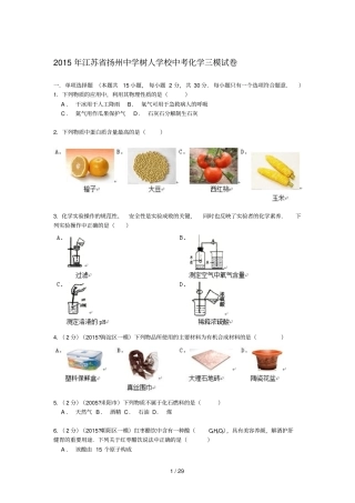 江苏扬州中学树人学校中考第三次模拟考试化学试题解析版