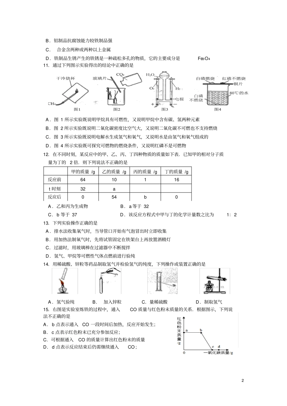 江苏扬州中学教育集团树人学校2016届九年级12月阶段测试化学试卷讲解_第2页