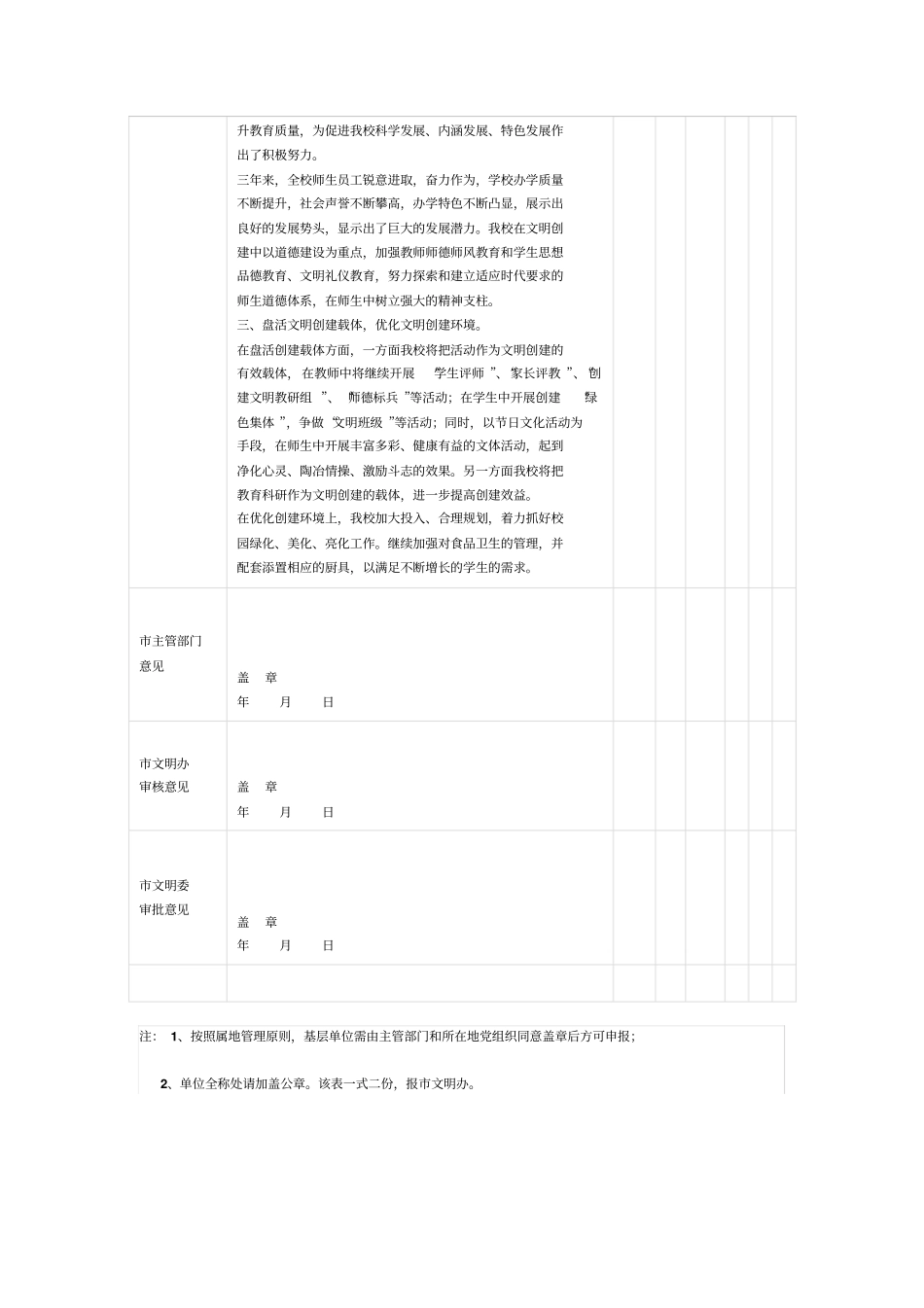 江苏文明校园申报表范文_第3页