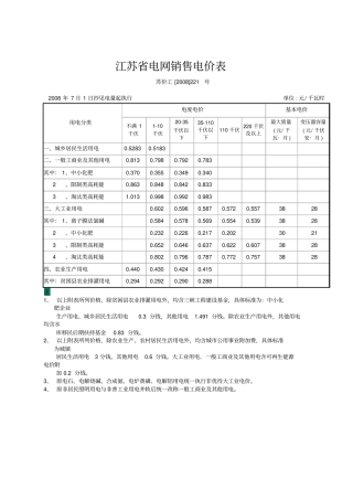 江苏电网销售电价表