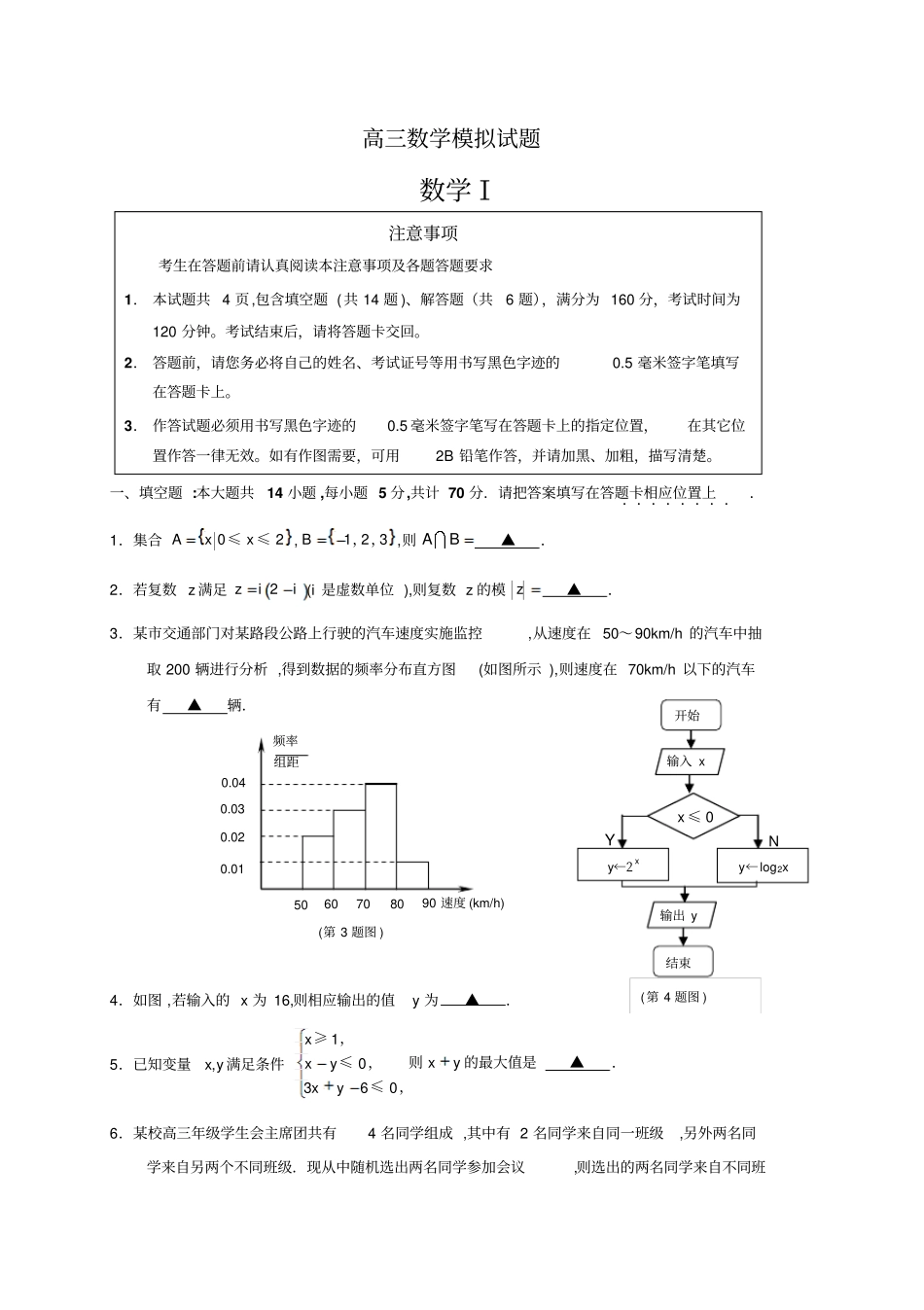 江苏百校联考2018届高三上学期第一次联考数学试题_第1页
