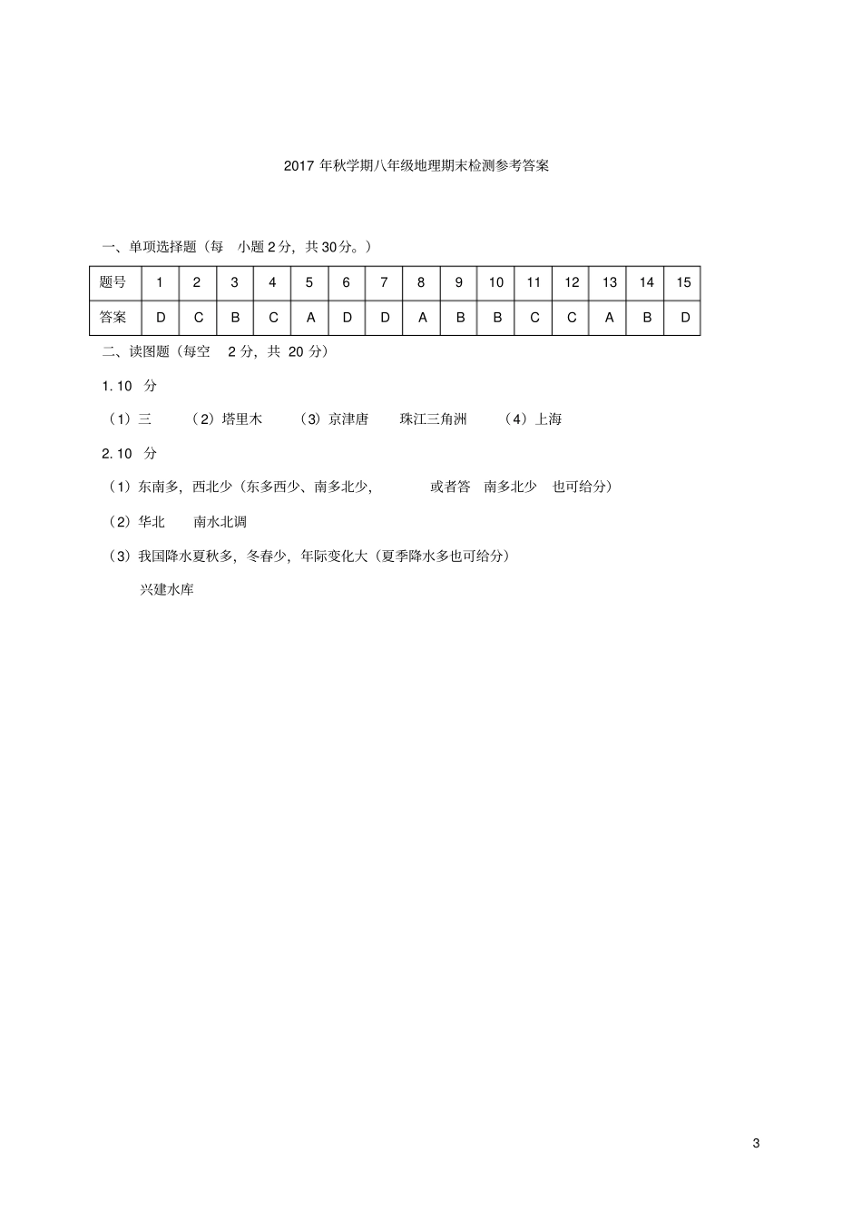 江苏盐城滨海2017-2018学年八年级地理上学期期末考试试题新人教版_第3页