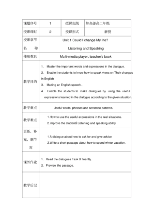 江苏职校高二年级英语第四册Unit_1Could_I_change_my_life