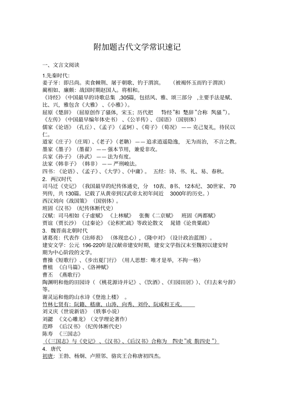 江苏高三语文附加题古代文学常识速记_第1页