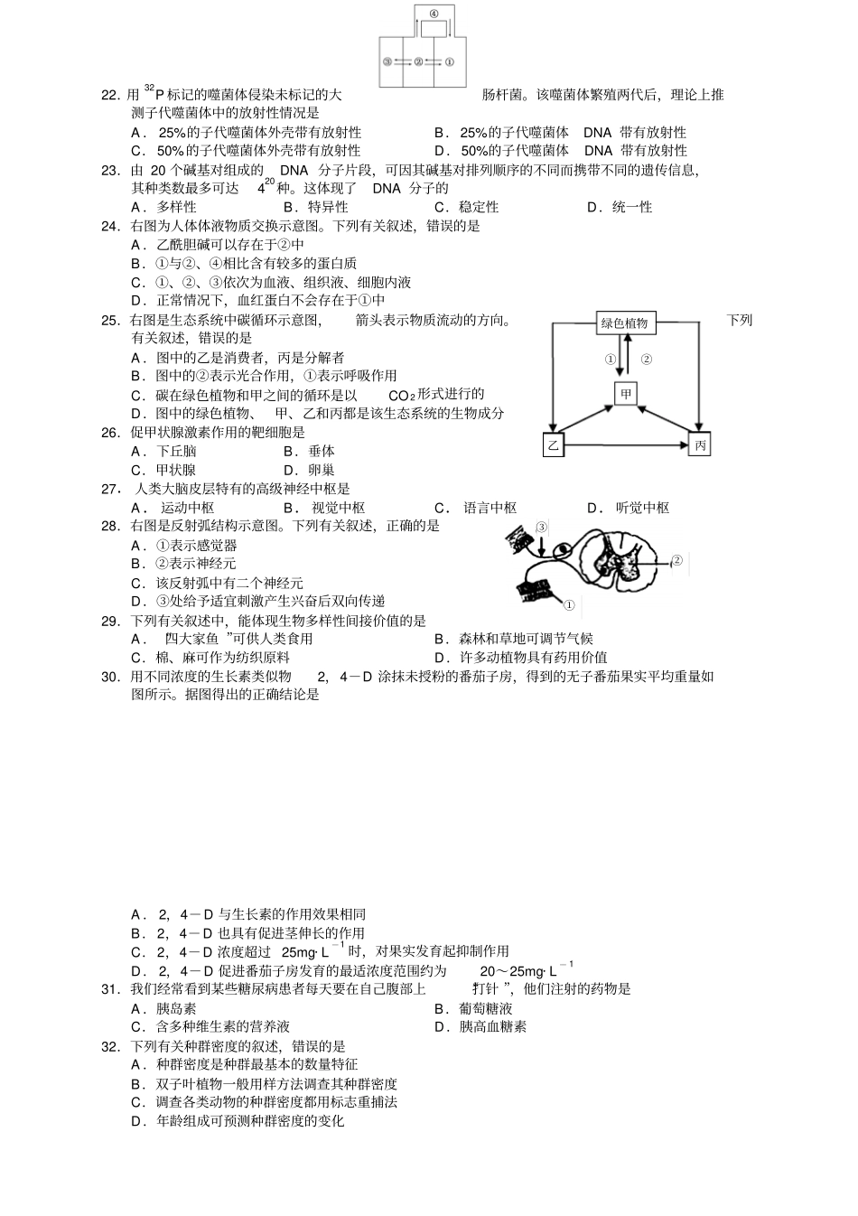 江苏高二学业水平测试盐城联考试题生物_第3页