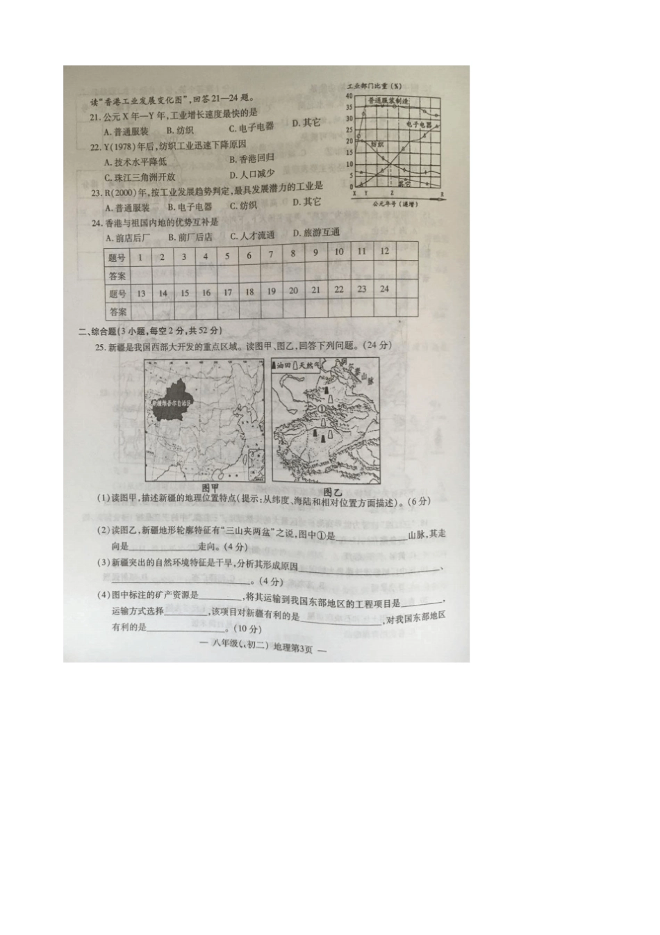 江西南昌2012016学年八年级地理下册期末试题_八年级地理试题_第3页