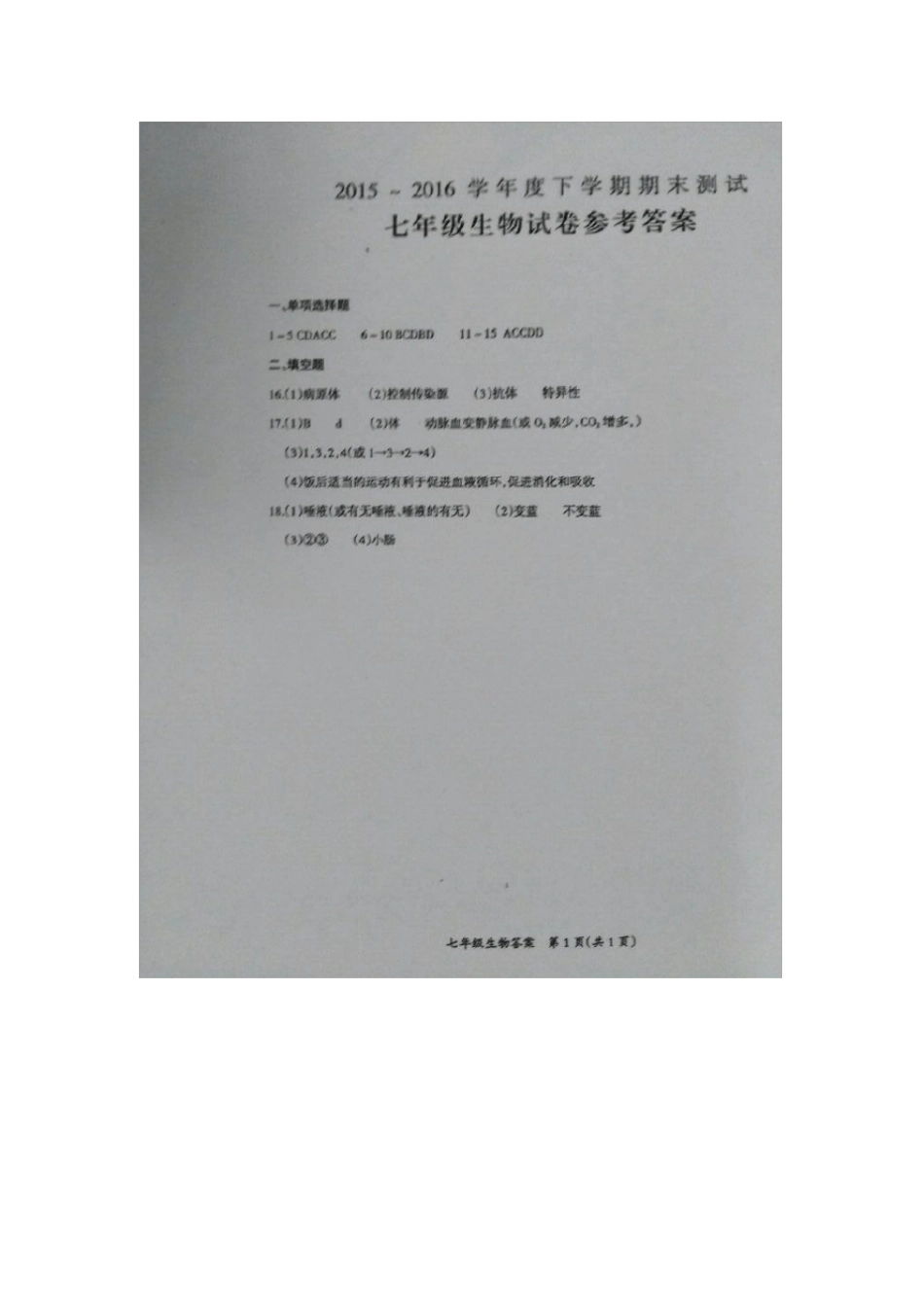 江西吉安永新年七年级生物下学期期末考试试题冀教版_第3页