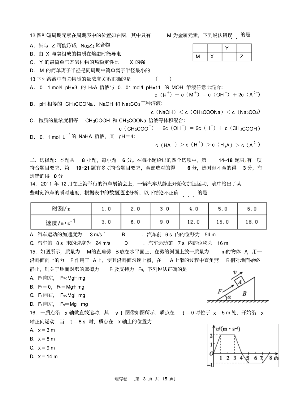 江西铅山一中2015届高三非零班第一次理综模拟考试题汇总_第3页
