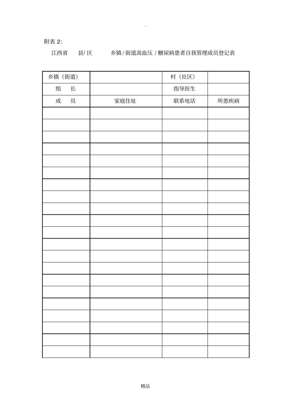 江西高血压、糖尿病自我管理小组各类表格_第2页