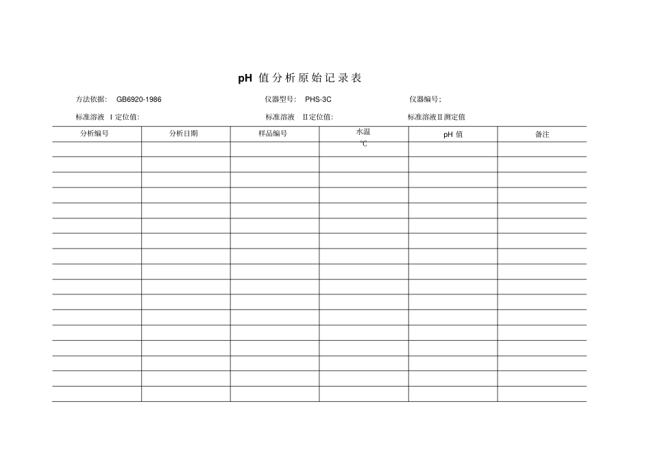 污水厂pH值分析原始记录表_第1页