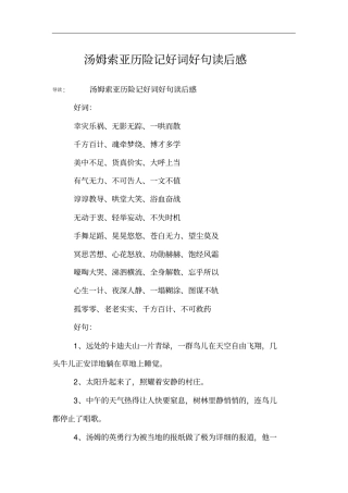 汤姆索亚历险记好词好句读后感