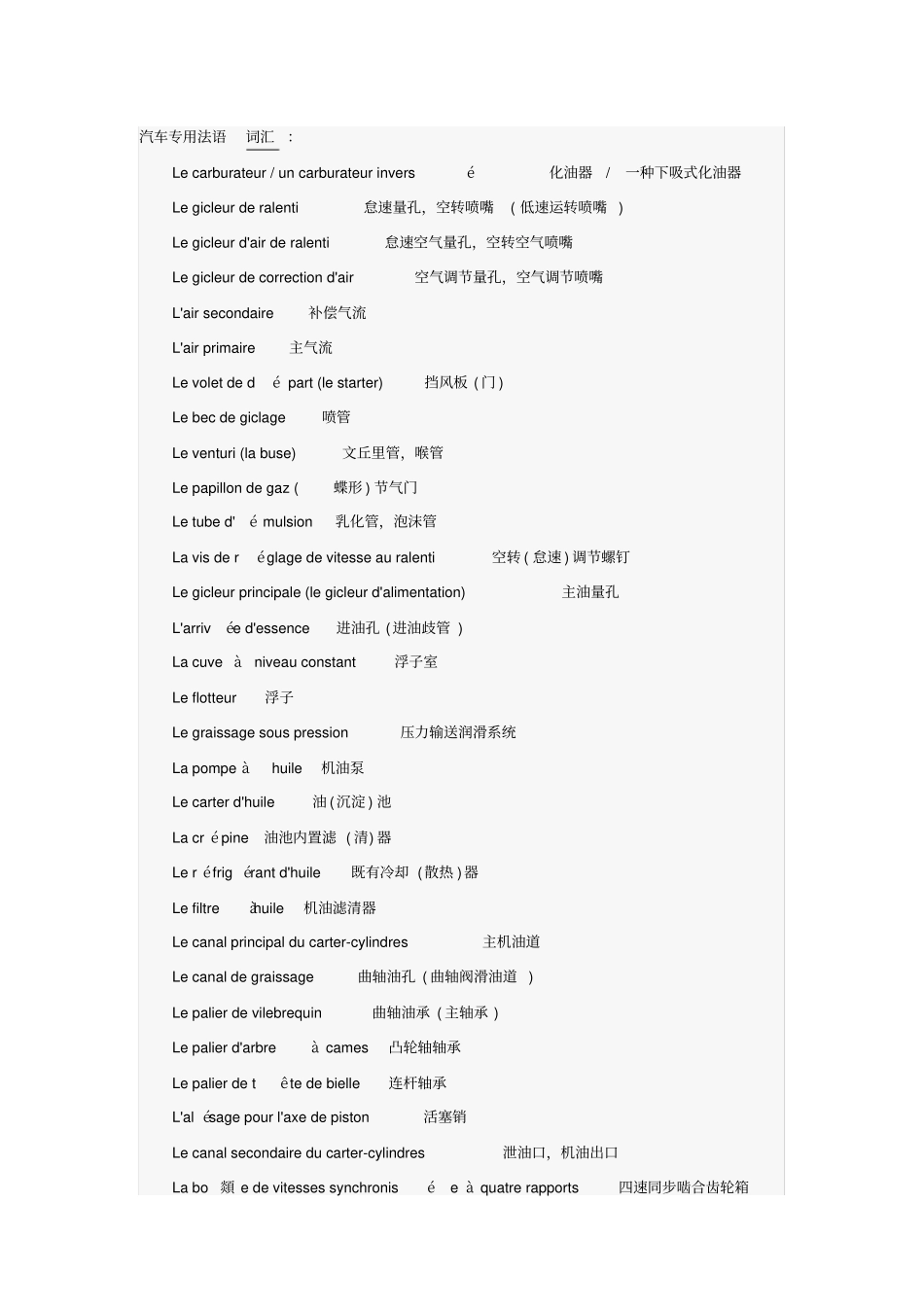 汽车专用法语词汇_第1页