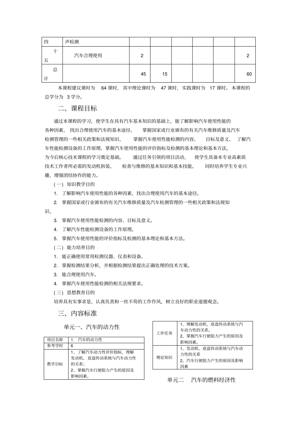 汽车使用性能与检测课程标准分析_第2页