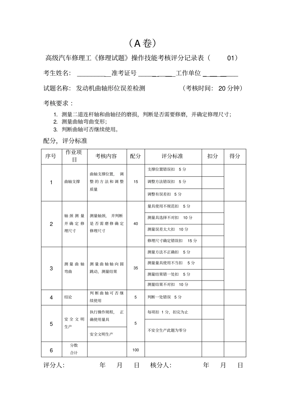 汽车修理三级技能操作试题汇总_第1页