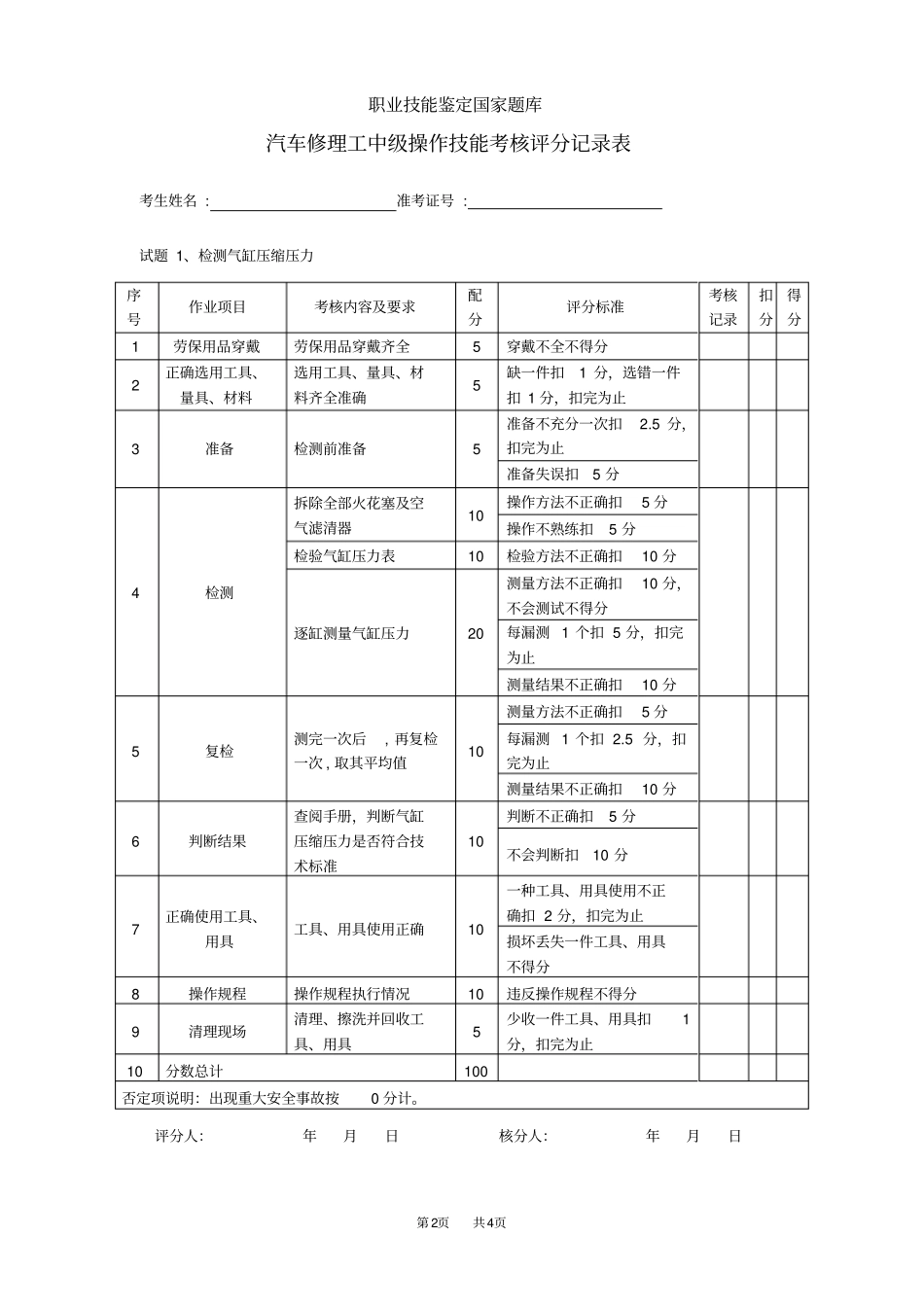汽车修理工中级评分记录表_第2页