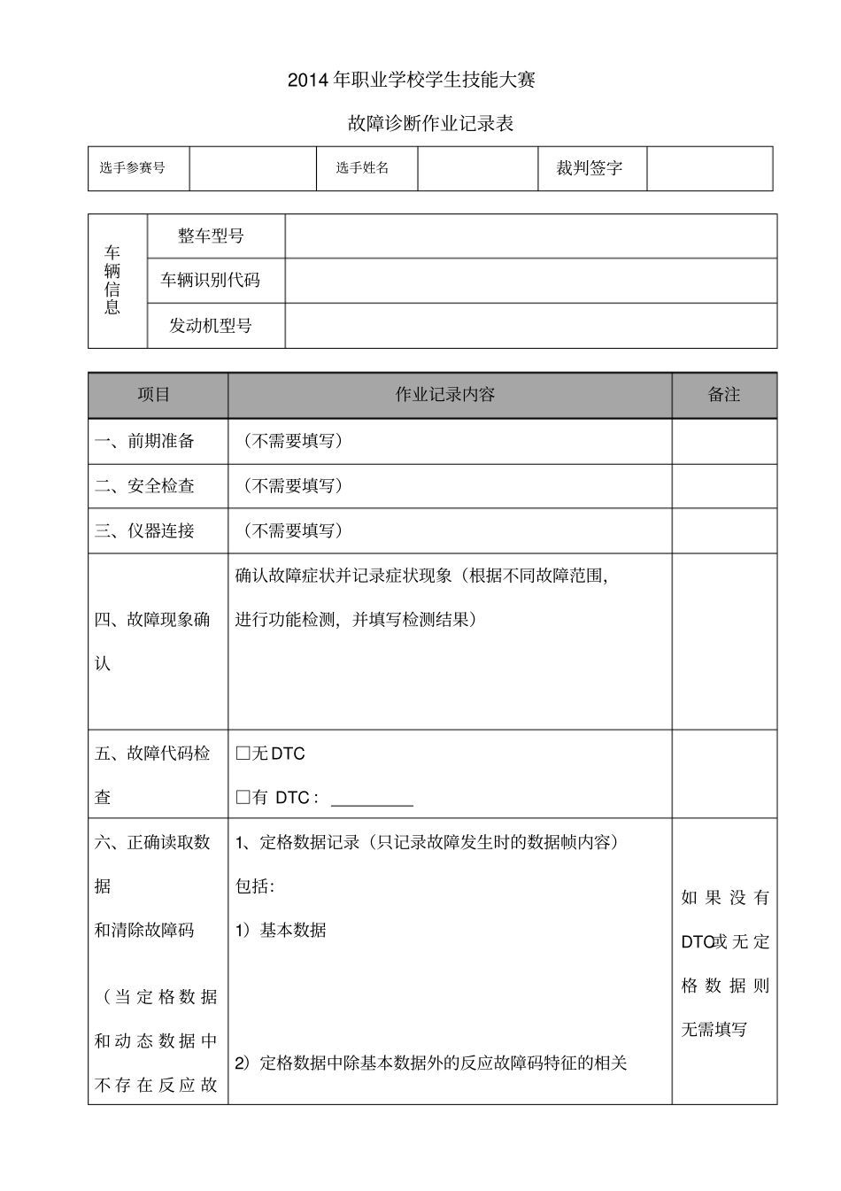 汽车故障诊断作业表_第1页
