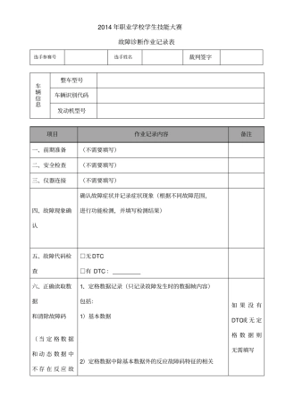 汽车故障诊断作业表