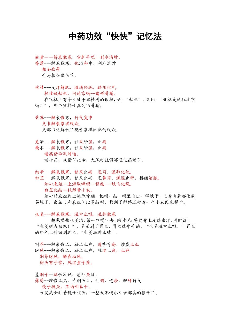 中药功效“快快”记忆法_第1页