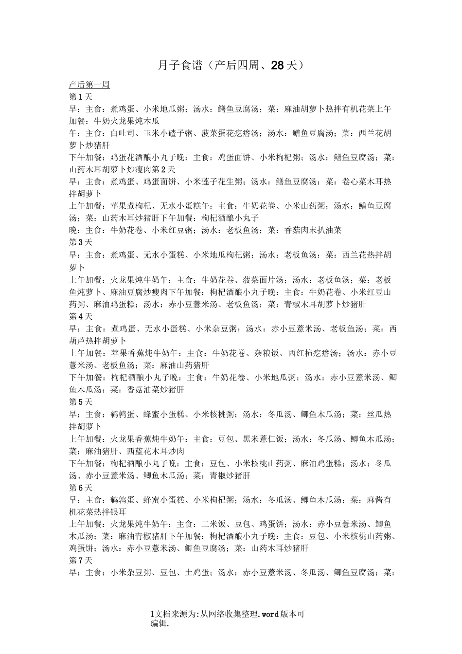 月子餐食谱(28天)_第1页