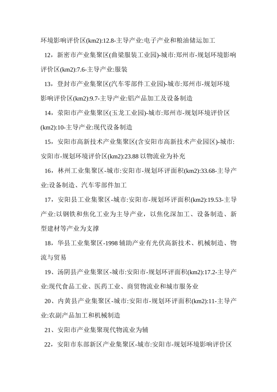 河南省180个产业集聚区名单、占地面积以及主导产业详情_第2页