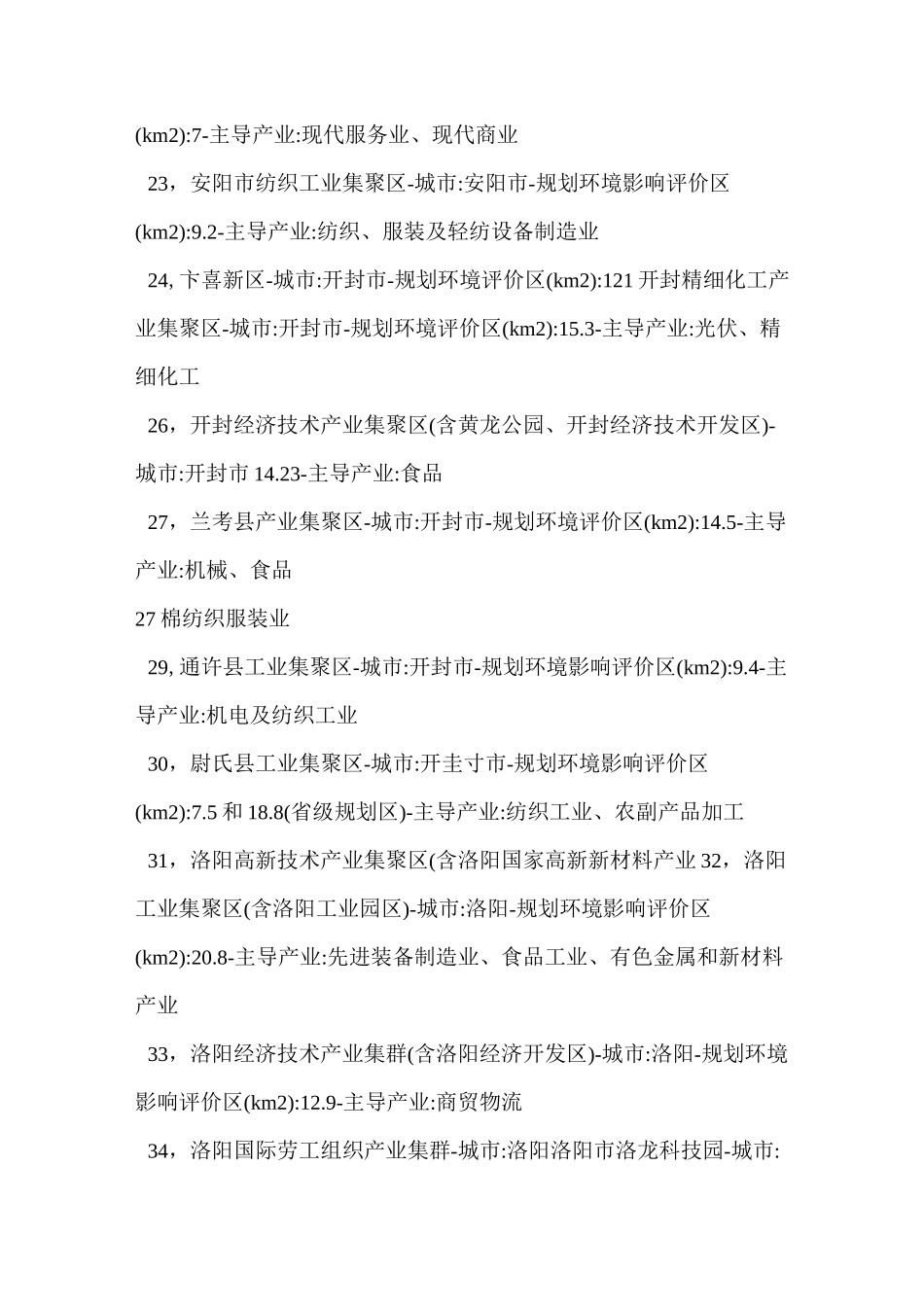 河南省180个产业集聚区名单、占地面积以及主导产业详情_第3页