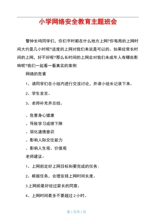 小学网络安全教育主题班会