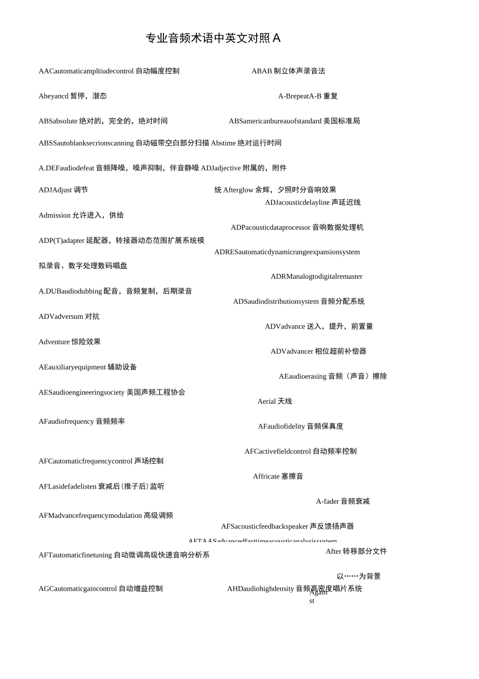 音响专业术语中英对照_第1页