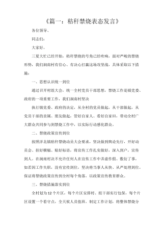 《篇一：秸秆禁烧表态发言》