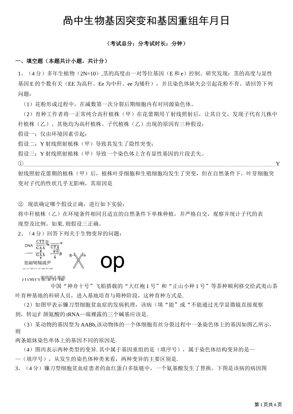 高中生物基因突变和基因重组_第1页