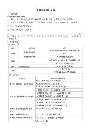 中考化学专题复习(物质的除杂)