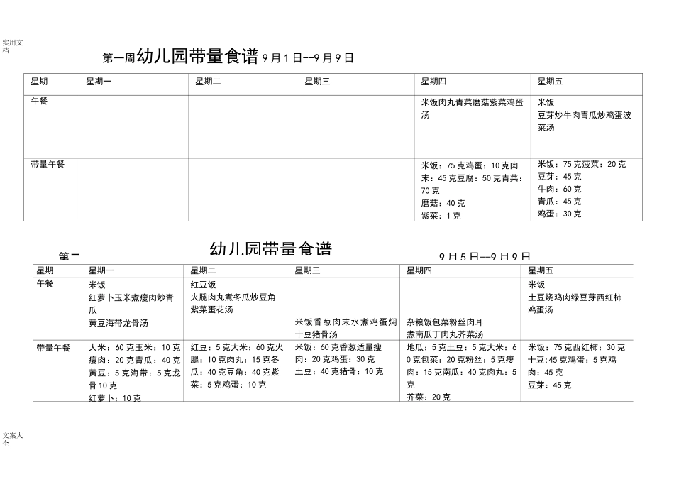 幼儿园教育带量食谱(秋)_第1页